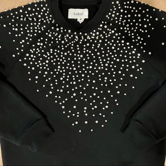 ba&sh Cheek Noir Rhinestone Crewneck Sweatshirt, Black, Size M - Picture 9 of 16